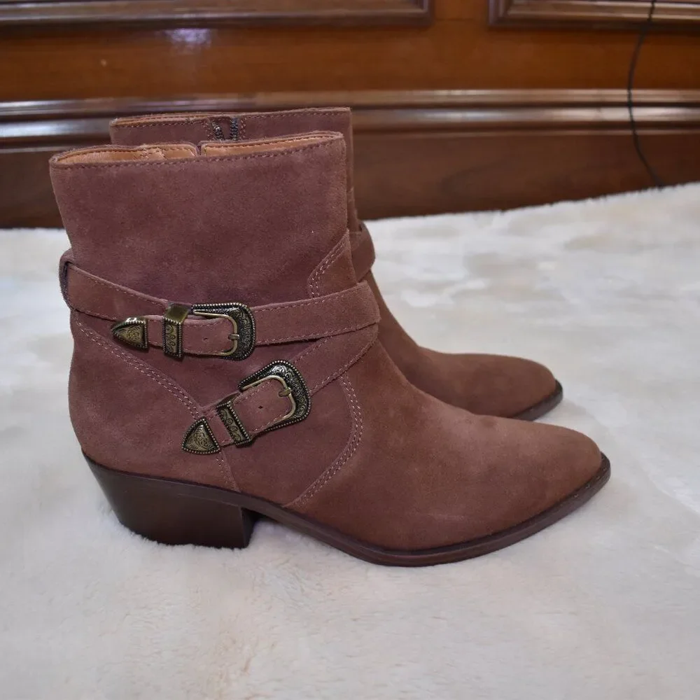 Patricia Nash Sandra Brown Suede Ankle Booties Western Cowgirl Boots Sz 9